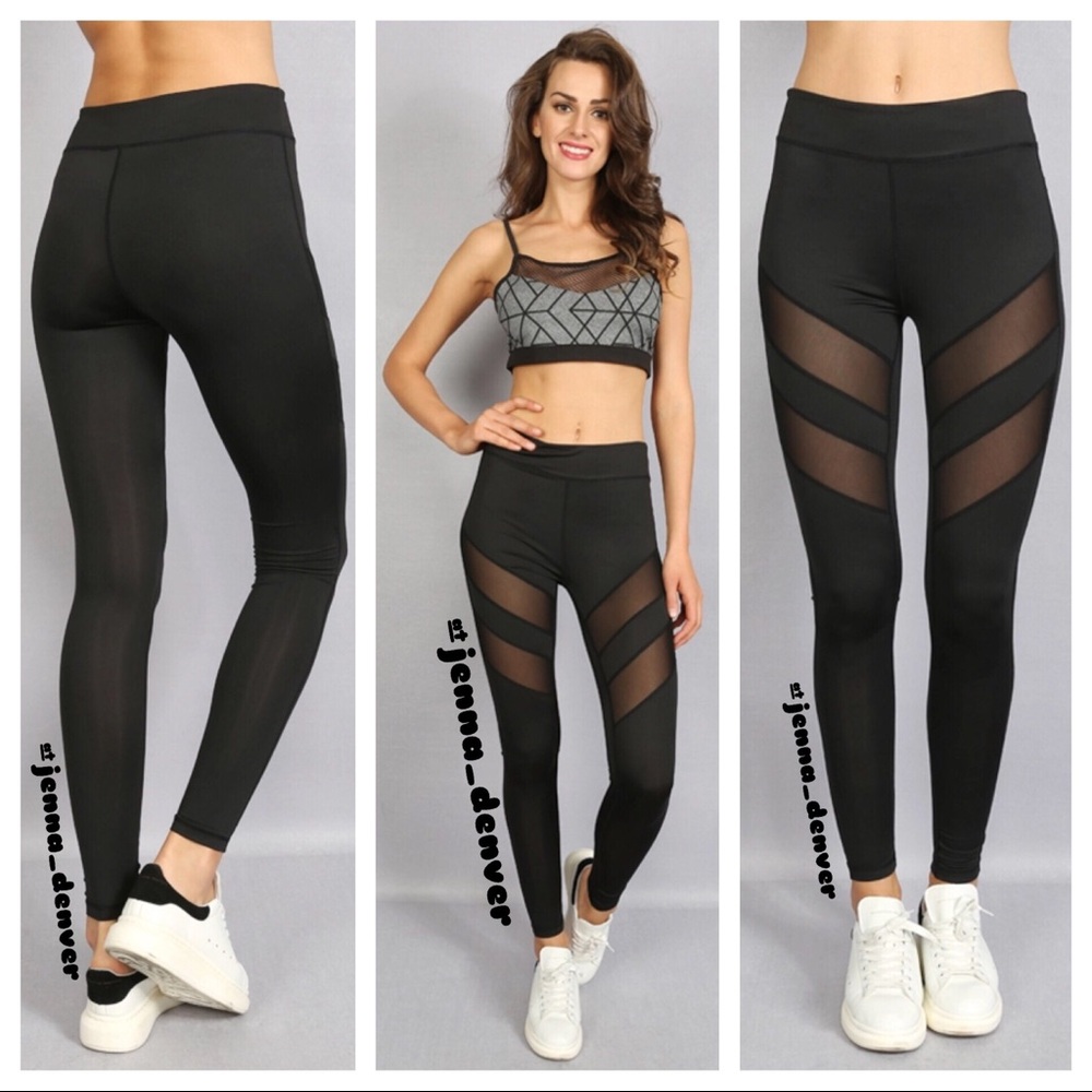 Black Mesh-Panel High-Waist Leggings -